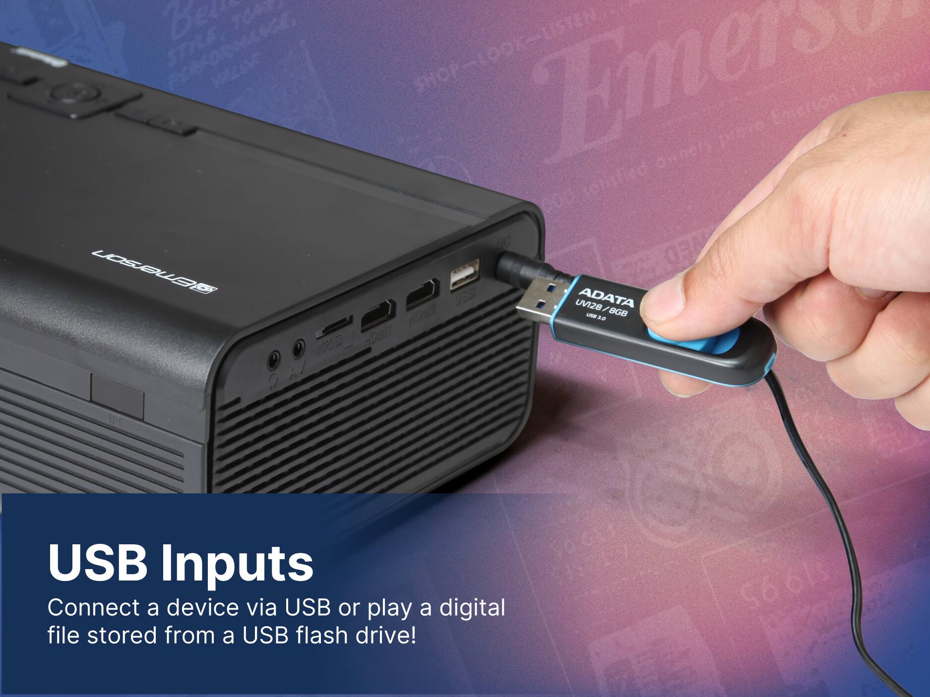 Bea TOA STRLE FREFORMASCE, SHOP-LOOK-LISTEN Emerses WELI Americo Emerions olstied UC LOSBLBB 953 ADATA UV128 / HU2 - BGB se u J dun USB Inputs Connect a device via USB or play a digital file stored from a USB flash drive! $19.95