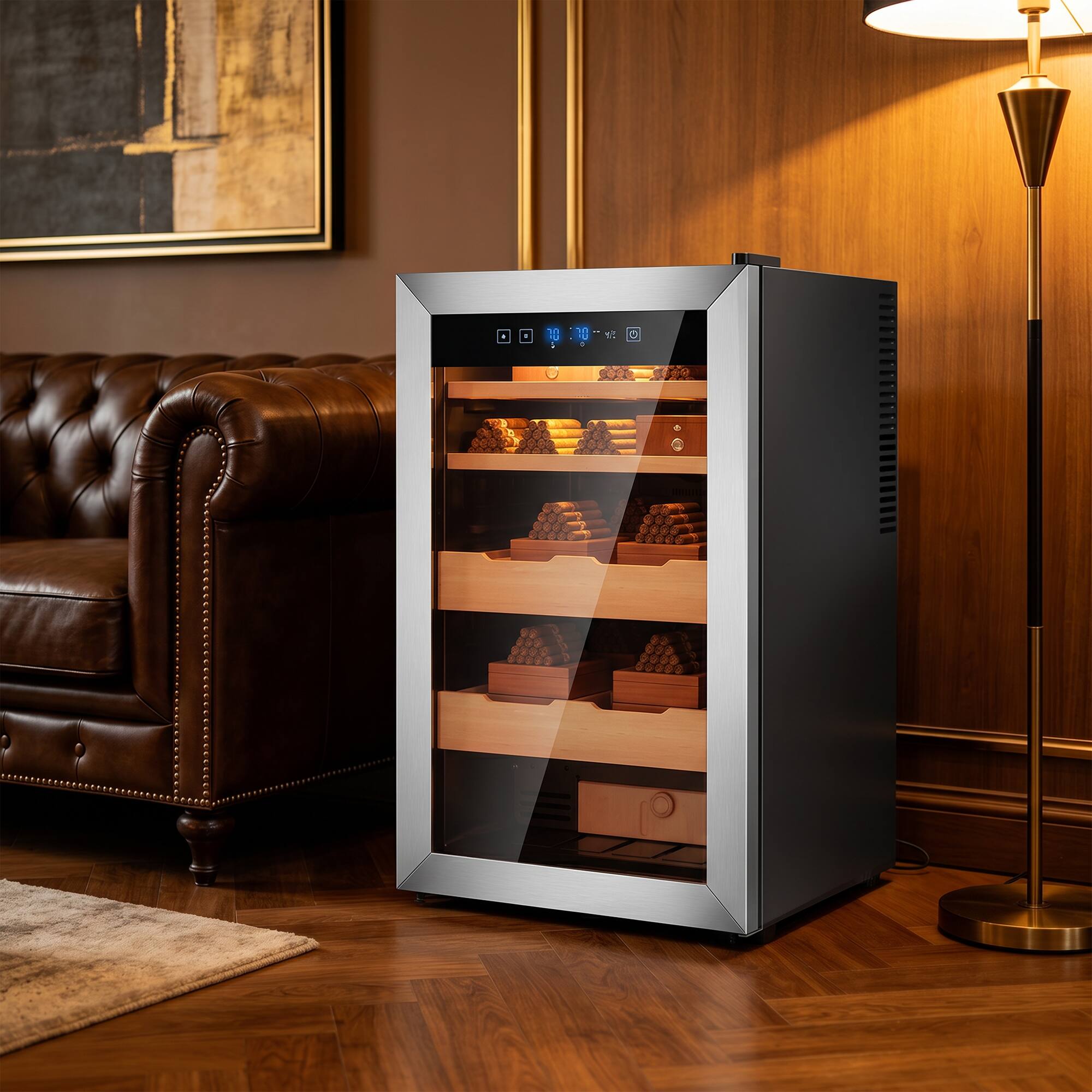 Alt View 8. KingChii - KingChii 70L Cigar Humidor Cabinet, 500-Cigar Electric Cooler with Temp & Humidity Control - Silver.