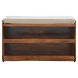 Artisan Furniture - Solid Wood Mud Linen Pull out Shoe Bench, Upholstered, 2 Shelves - Brown & White