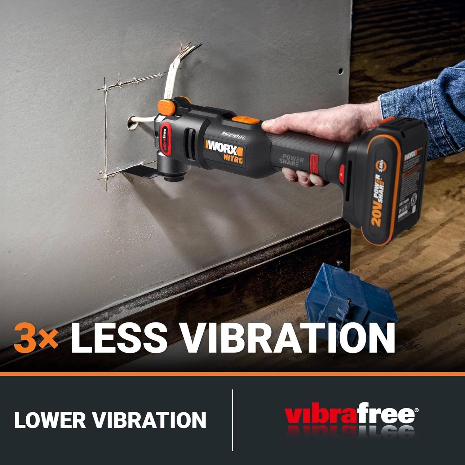 - WORX NITRO SHARE POWER SHAR 20Vsc
- 3x LESS VIBRATION
- LOWER VIBRATION
- vibrafree