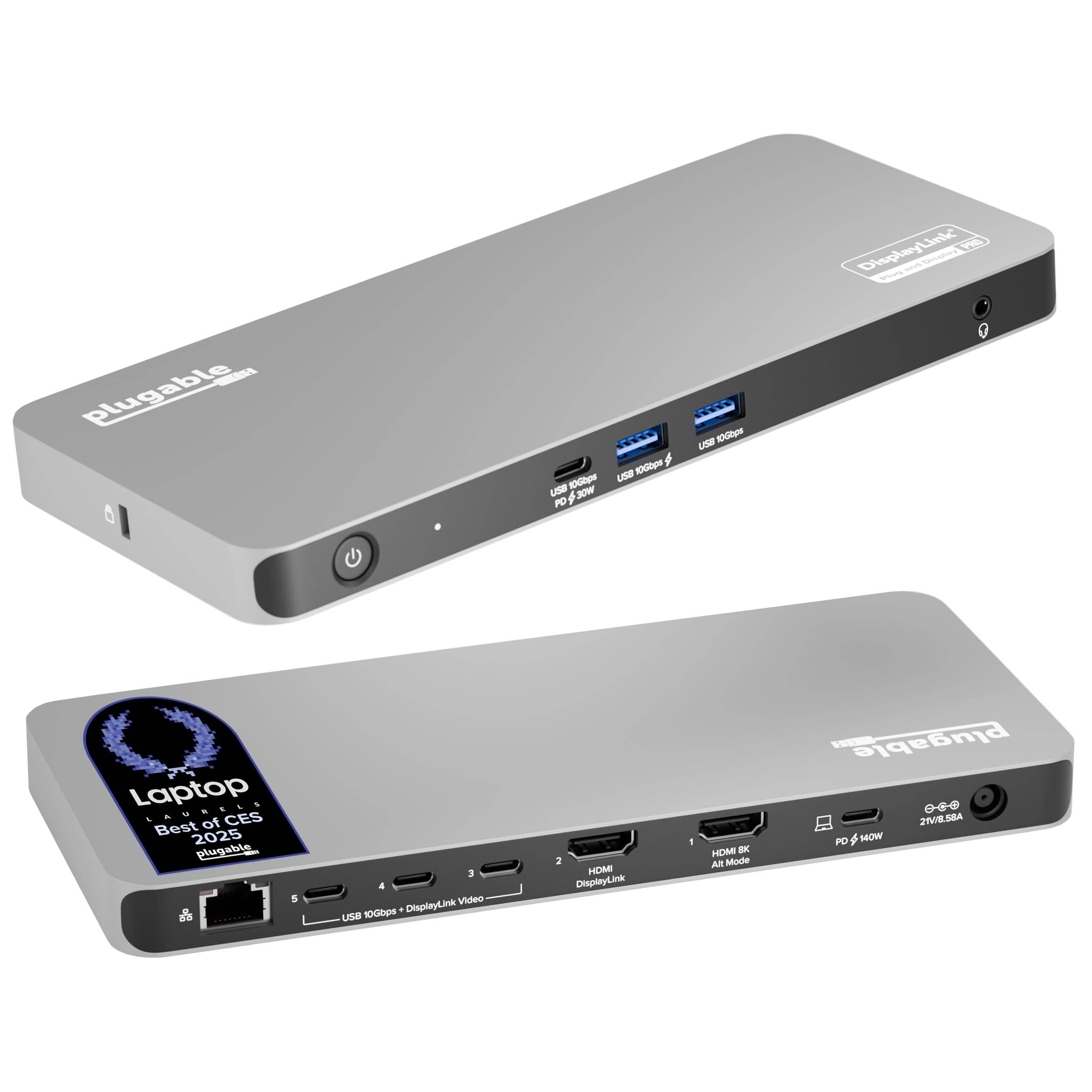 Plugable - USB C Docking Station 5 Monitors,140W DisplayLink Dock Connects up to Five 4K Displays for MacBook Windows Thunderbolt 4 - Space Grey