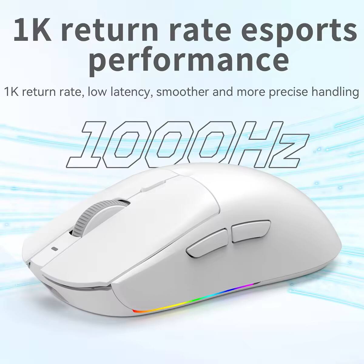 1K return rate esports performance  
1K return rate, low latency, smoother and more precise handling  
1000Hz