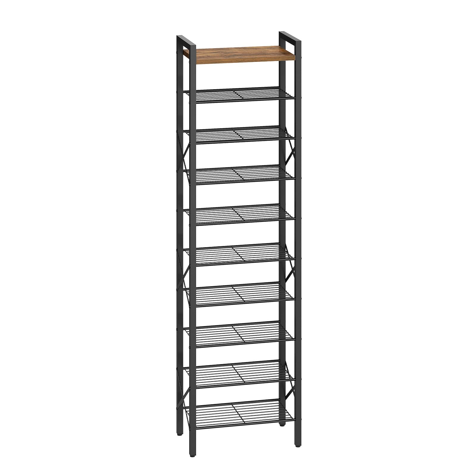 Reds Spade - 12 Tier Narrow Shoe Rack Tall Shoe Rack 12 24 Pairs Slim Shoe Storage Organizer Top Space Saving - Rustic Brown + Black 16.5" x 10.4" x 67"