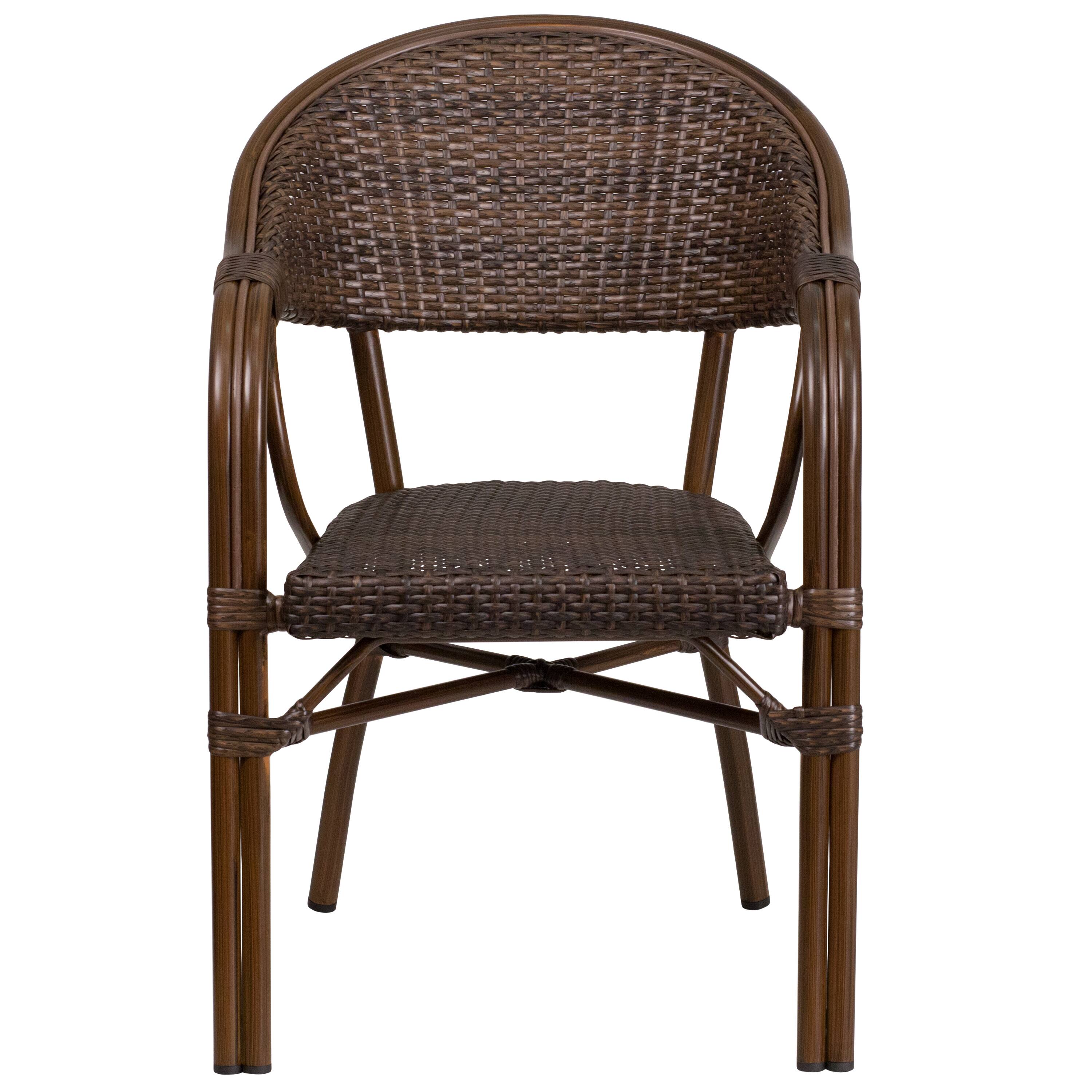 Alt View 7. Emma + Oliver - Rattan Restaurant Patio Bamboo-Aluminum Frame Chair with Open Back - Cocoa Rattan/Bamboo-Aluminum Frame.