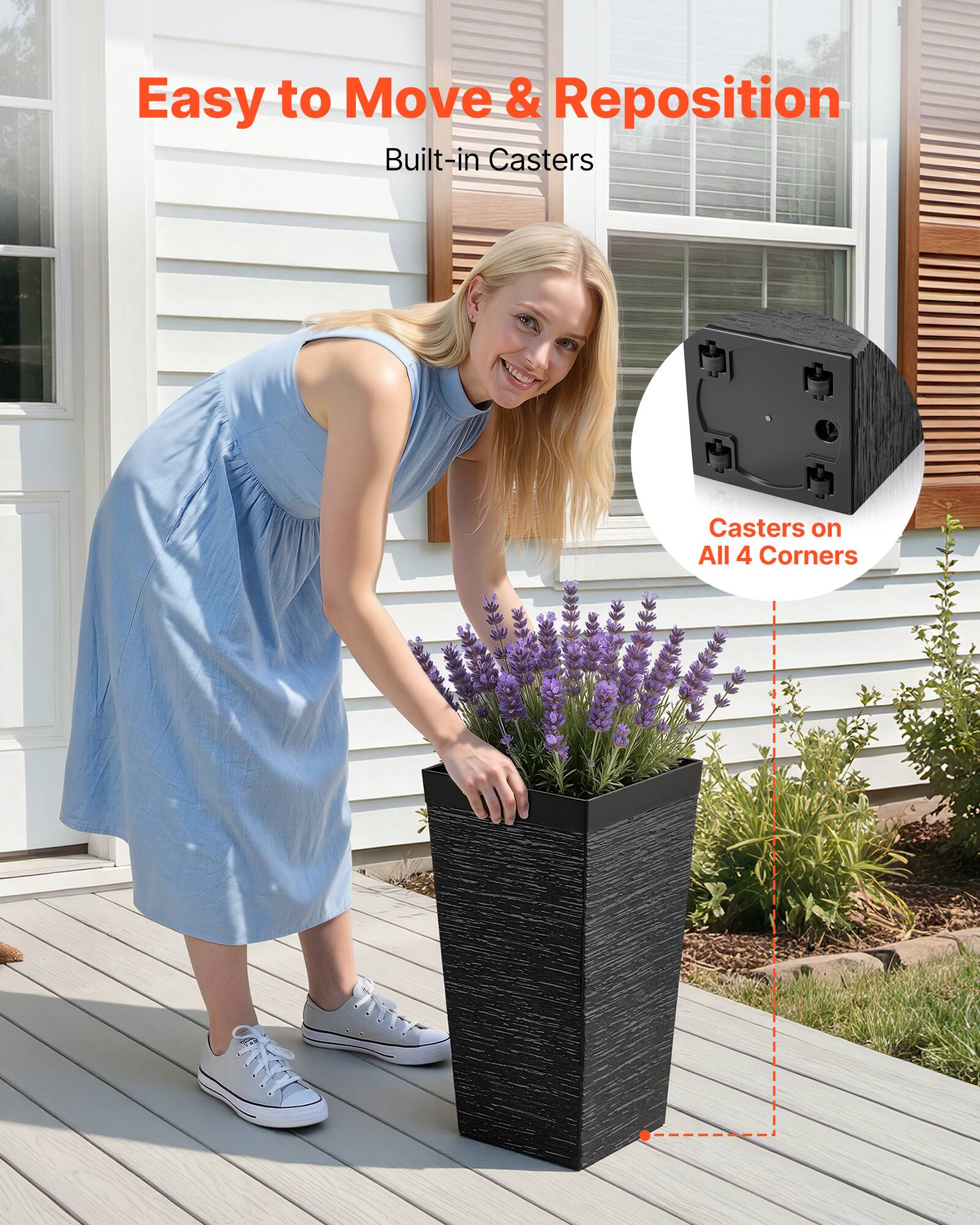 Easy to Move & Reposition  
Built-in Casters  
Casters on All 4 Corners