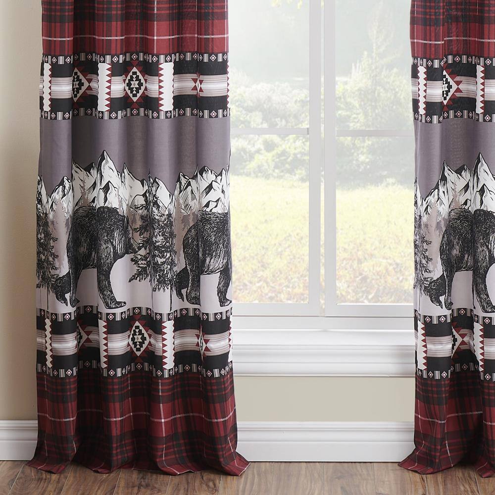 Left. Greenland Home Fashions - Greenland Home Fashions Timberline Curtain Panel Set - 84x84" Red - Red.