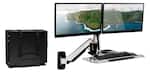 Front. Mount-It! - Wall‑Mounted Dual Monitor Sit‑Stand Workstation with Adjustable Height, Keyboard Tray & CPU Storage, Silver - Silver.