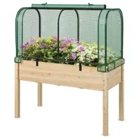 Costway - Wood Raised Garden Bed with Greenhouse Cover Mini Portable Greenhouse Kit - Green + Beige - Front_Zoom