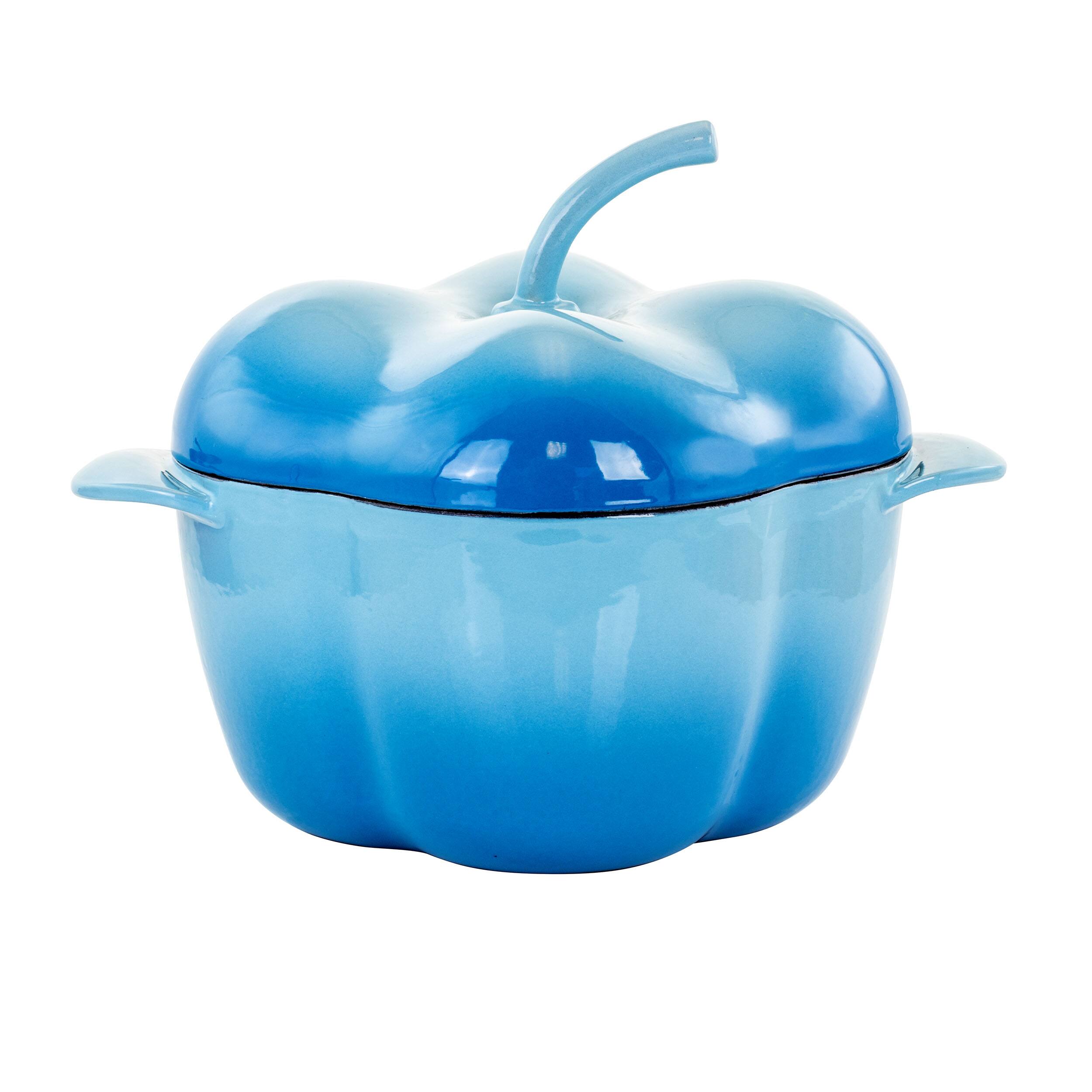 Alt View 4. MegaChef - MegaChef Pepper Shaped 3 Quart Enameled Cast Iron Casserole in Blue - Blue.