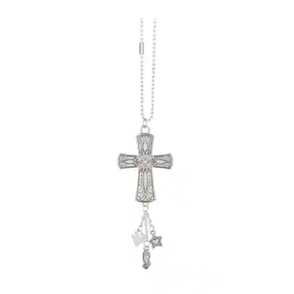 Front. Ganz - Ganz Silver Cross Car Charm 7.5 inch with Silver Chain - Silver.