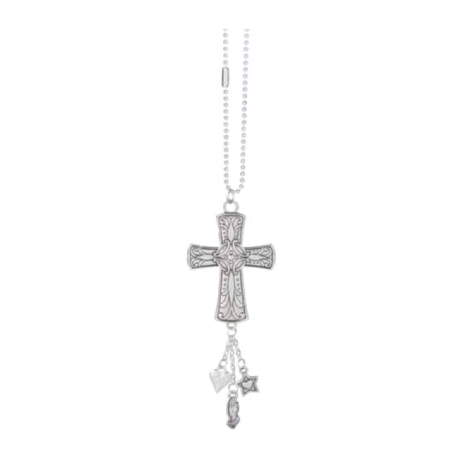 Front. Ganz - Ganz Silver Cross Car Charm 7.5 inch with Silver Chain - Silver.