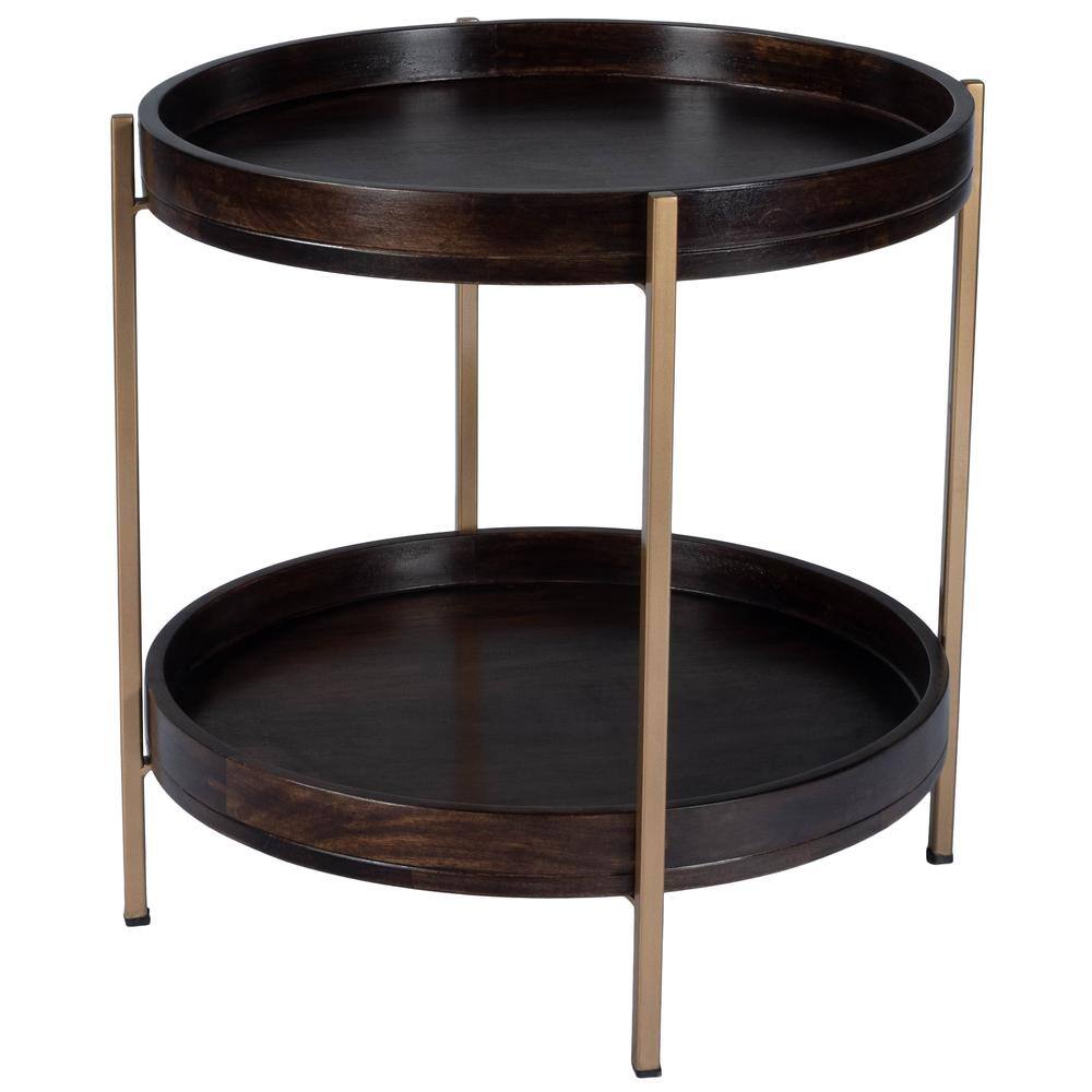 Alt View 3. Butler Specialty - Damirra 23 in. W Round Wood & Metal 2 Tier Side Table - Dark Brown.