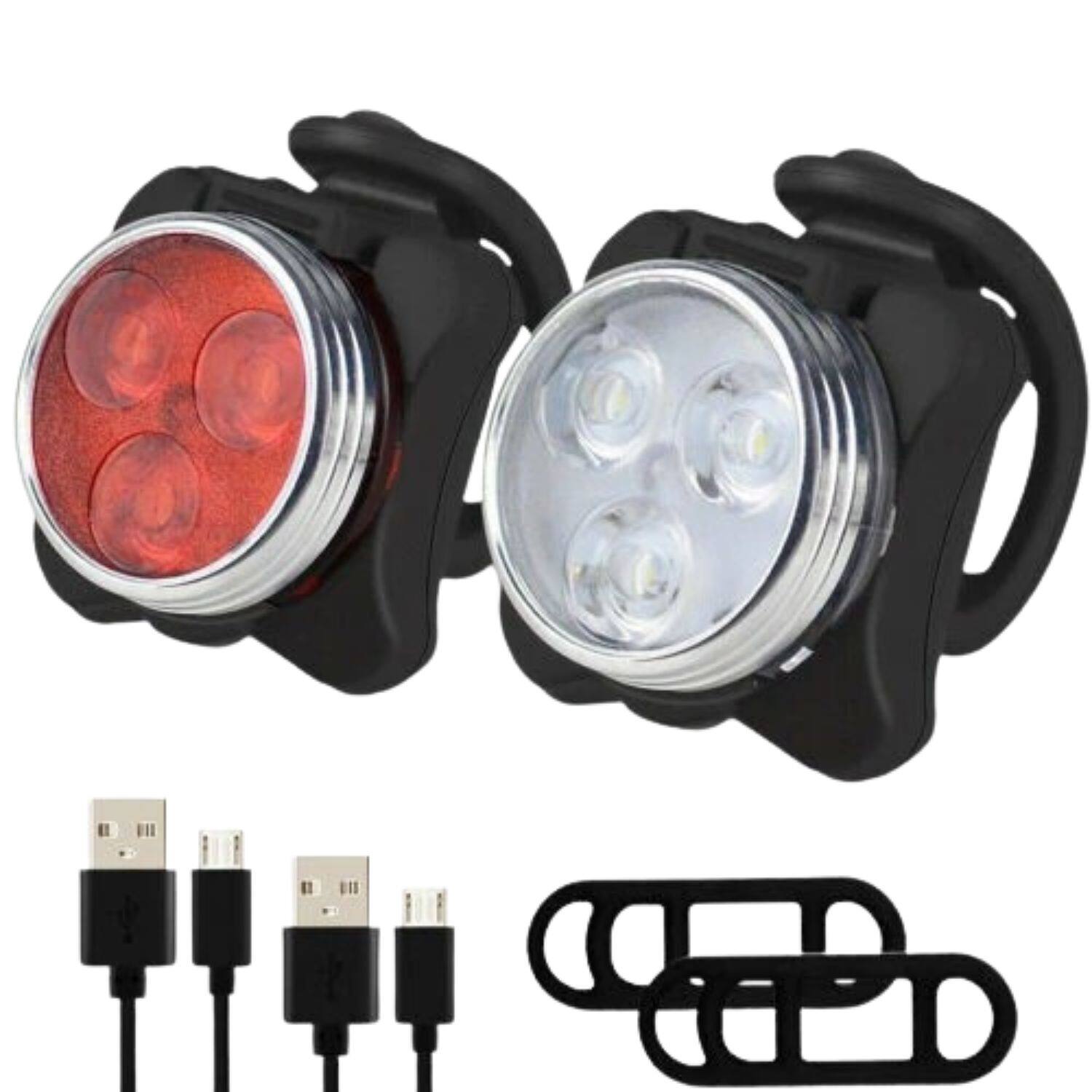 Front. Home Collection - 2-Set USB Rechargeable LED Bicycle Light Kit – Front Headlight & Rear Tail Lamp for Cycling Safety - Black.