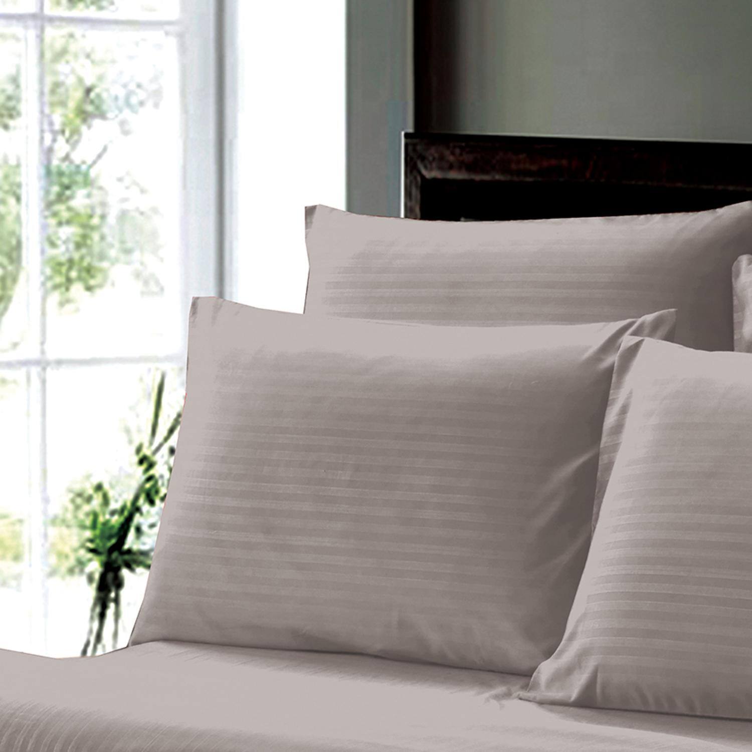 Alt View 2. Plazatex - Plazatex Dobby Stripe Luxurious Ultra Soft Moisture Wicking Solid Color 6 Pieces Sheet Set Queen Charcoal - Charcoal.