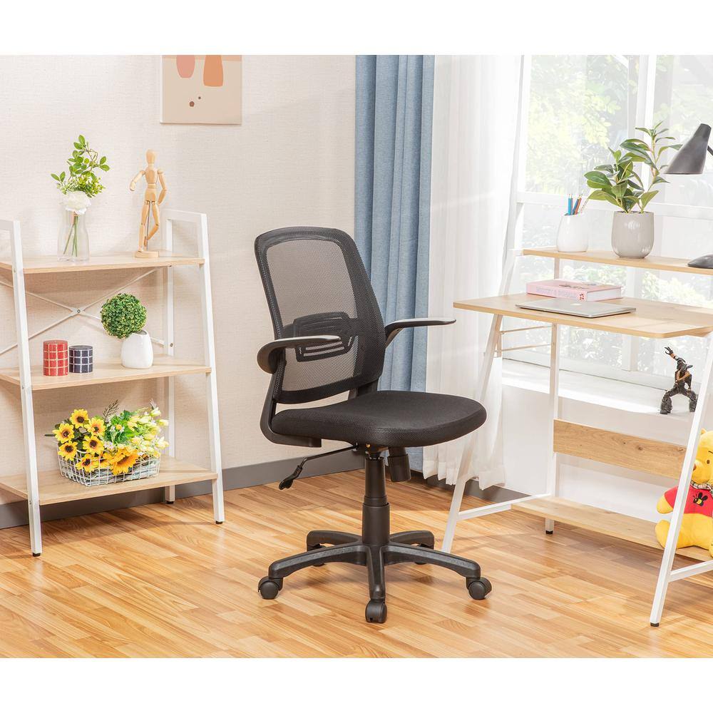 Alt View 2. JJS - Mid Back Mesh Lumbar Support Ergonomic Home Office Desk Chair - Black.