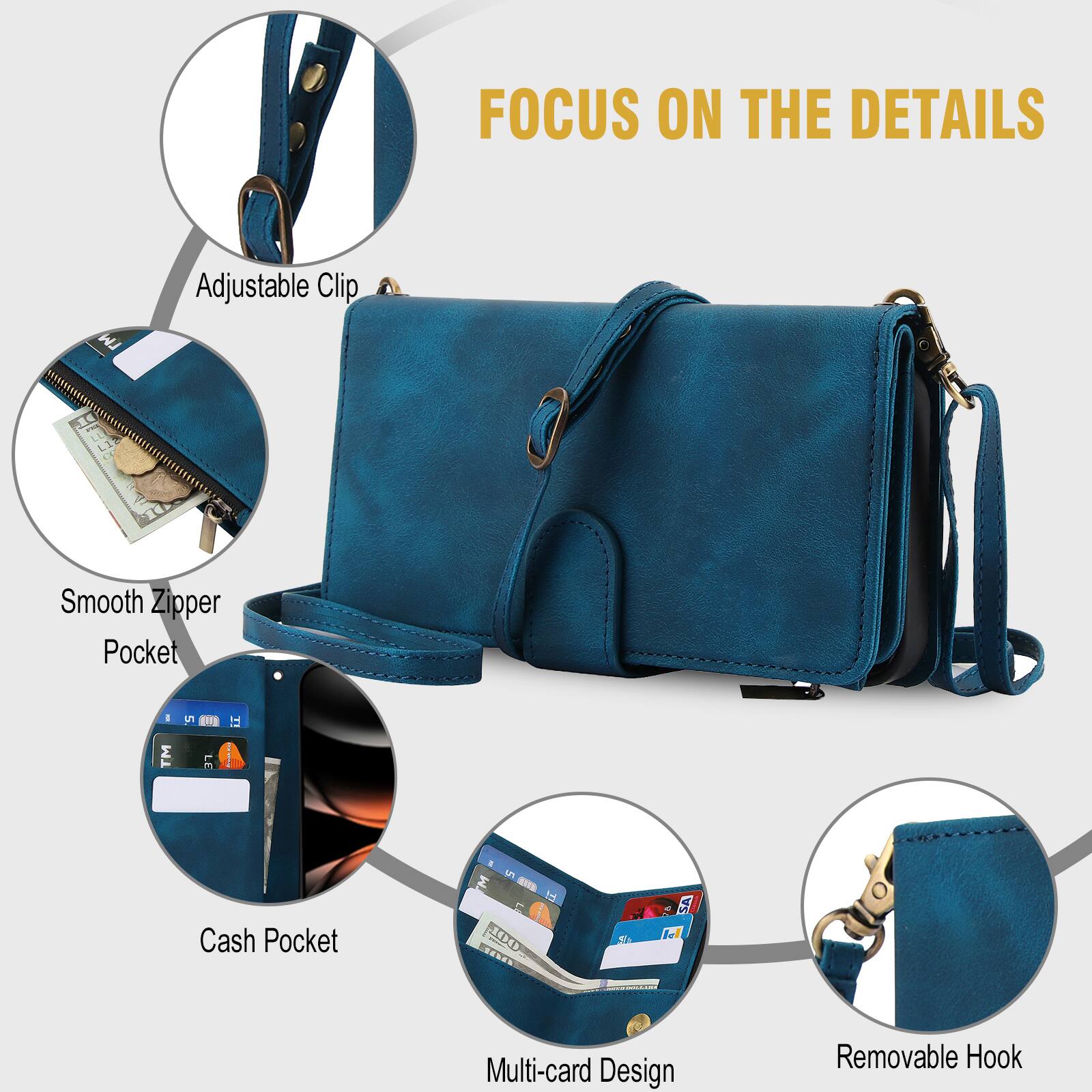 FOCUS ON THE DETAILS

Adjustable Clip
Smooth Zipper Pocket
Cash Pocket
Multi-card Design
Removable Hook