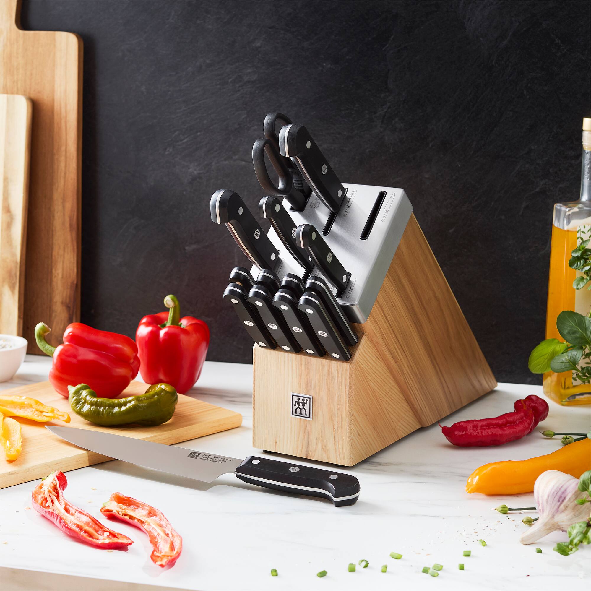 Alt View 1. ZWILLING - ZWILLING Gourmet 15-pc Self-Sharpening Knife Set - Ash Wood - Ash.