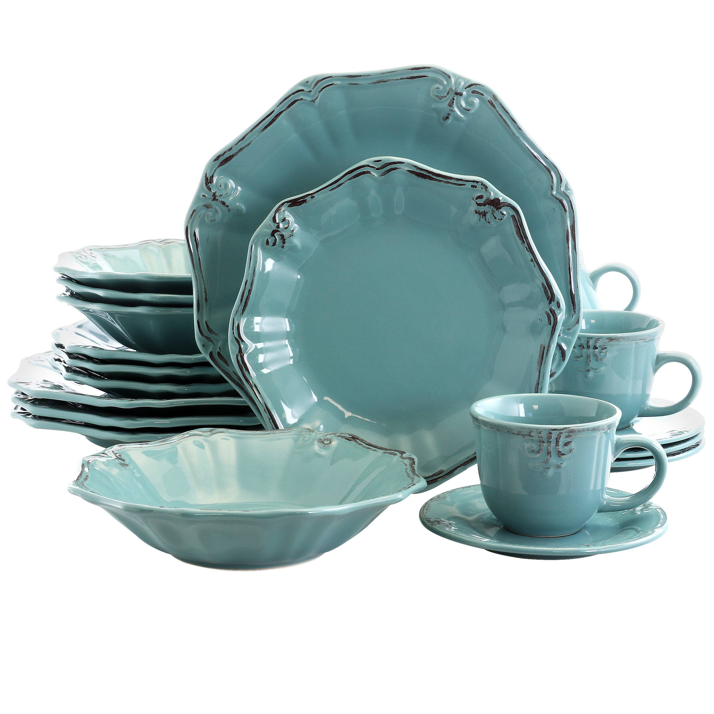 Alt View 2. Elama - Elama Fleur De Lys 20-Piece Dinnerware Set in Turquoise - Turquoise.