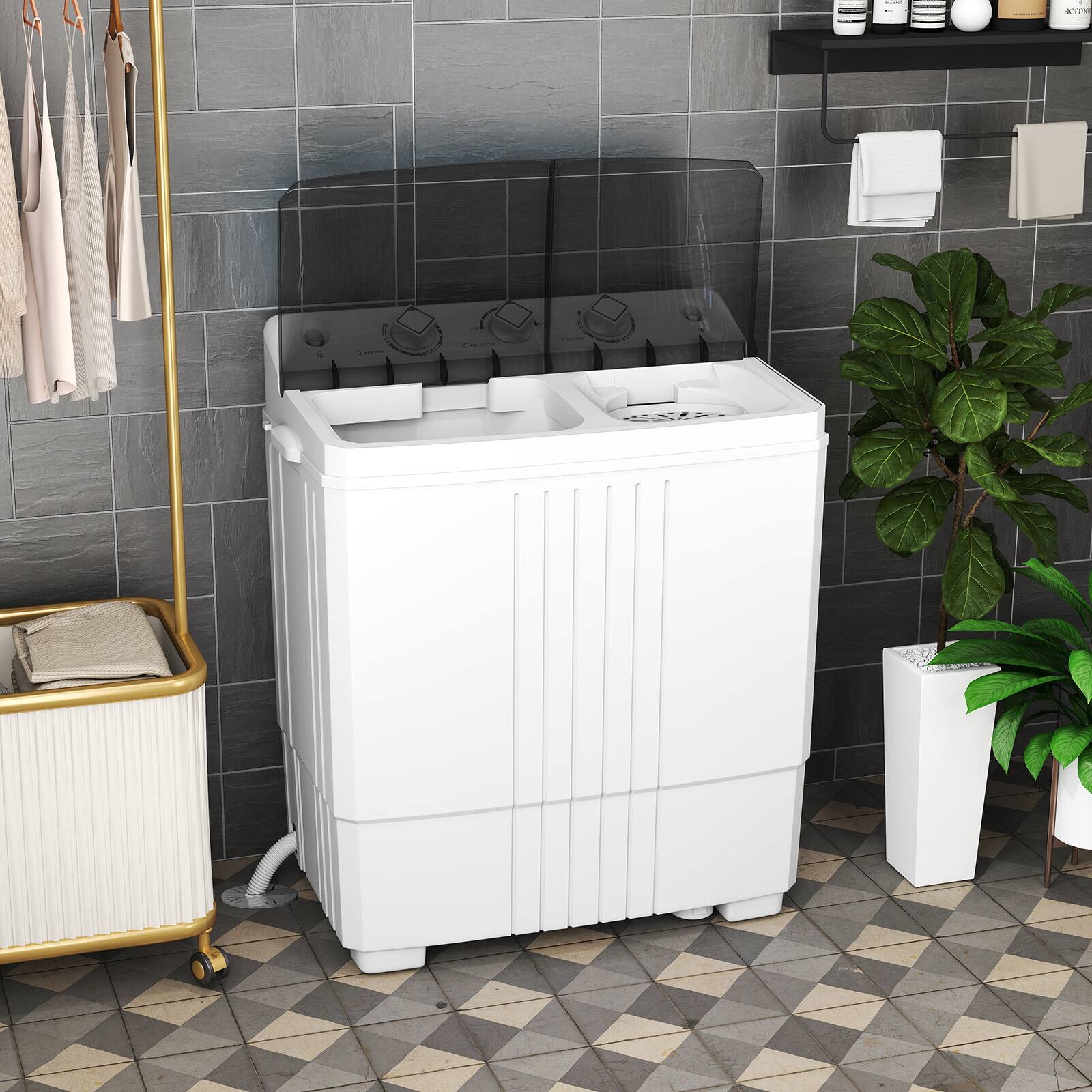 Alt View 3. Gymax - Gymax Portable Washing Machine 20 lbs Twin Tub Laundry Washer 12 lbs Washer - Black.