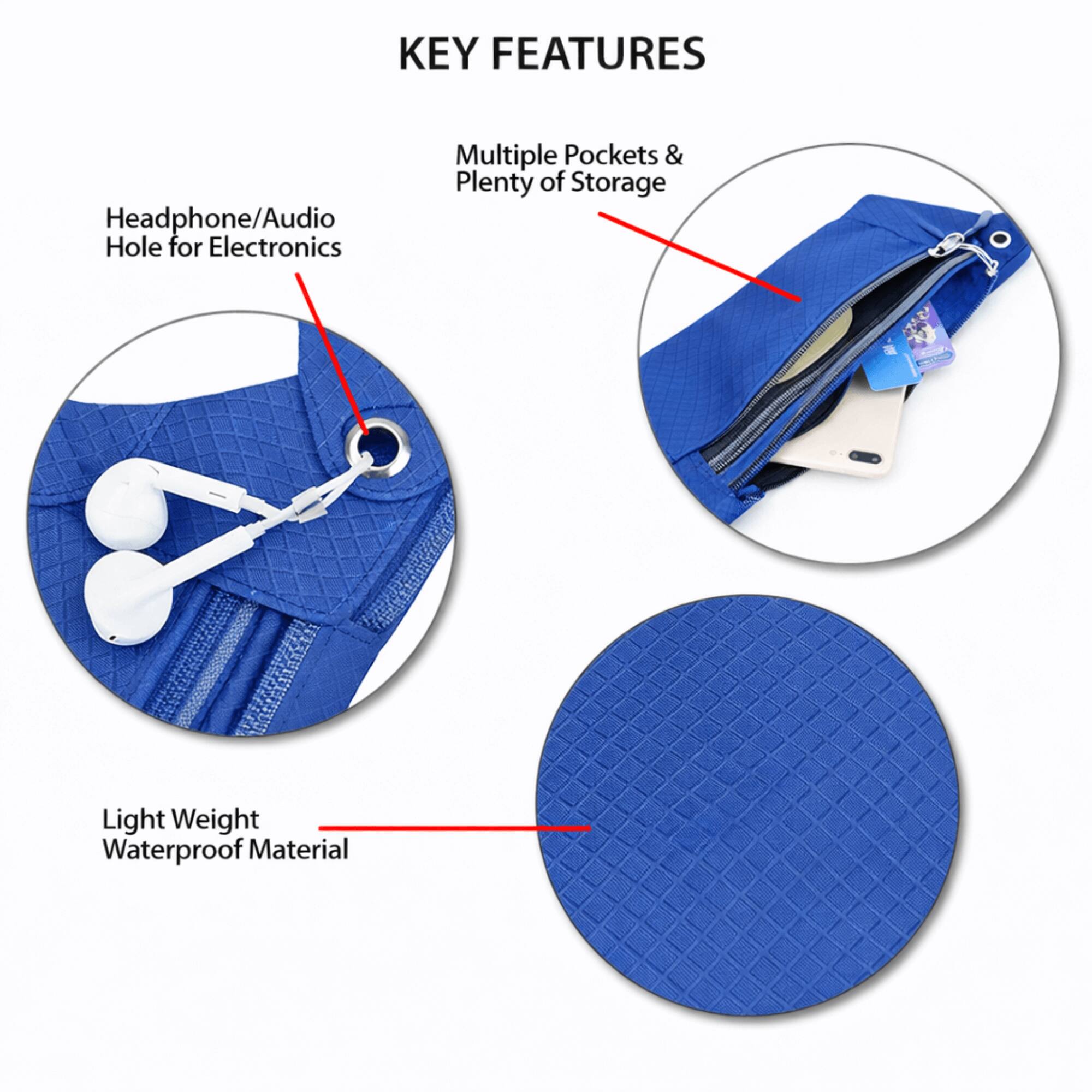 KEY FEATURES

- Headphone/Audio Hole for Electronics
- Multiple Pockets & Plenty of Storage
- Light Weight Waterproof Material