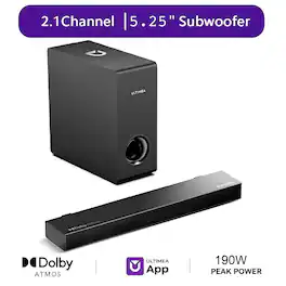 Ultimea - Nova S50 2.1 Sound Bar for TV with Dolby Atmos, Subwoofer, 190W Bass Boost, HDMI eARC - Black