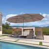 Front. PURPLE LEAF - 15 ft. Patio Market Umbrella with Base Double-Sided Outdoor Table Sun Umbrellas with Crank for Pool Beach Deck Backyard - Taupe.