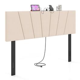 Gymax - Headboard for Queen&Full Size BedGeometric Upholstered Head Board w/2AC Outlets - Beige