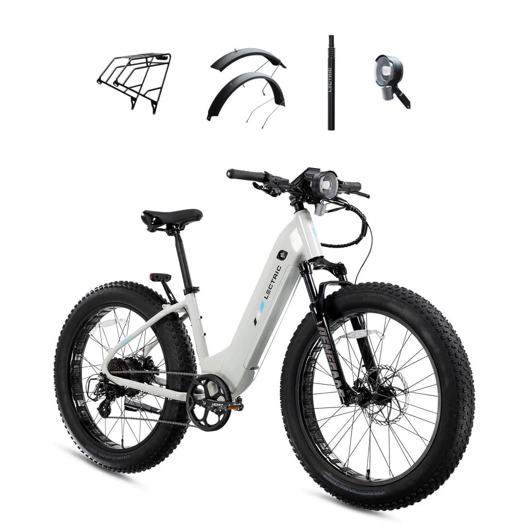 Lectric eBikes - XPeak2 Step-Thru Long-Range eBike (Max 80mi/28mph) + Rear Rack/Fenders/Elite Headlight/Suspension Seat Post - 70 - Stratus White - Front_Zoom