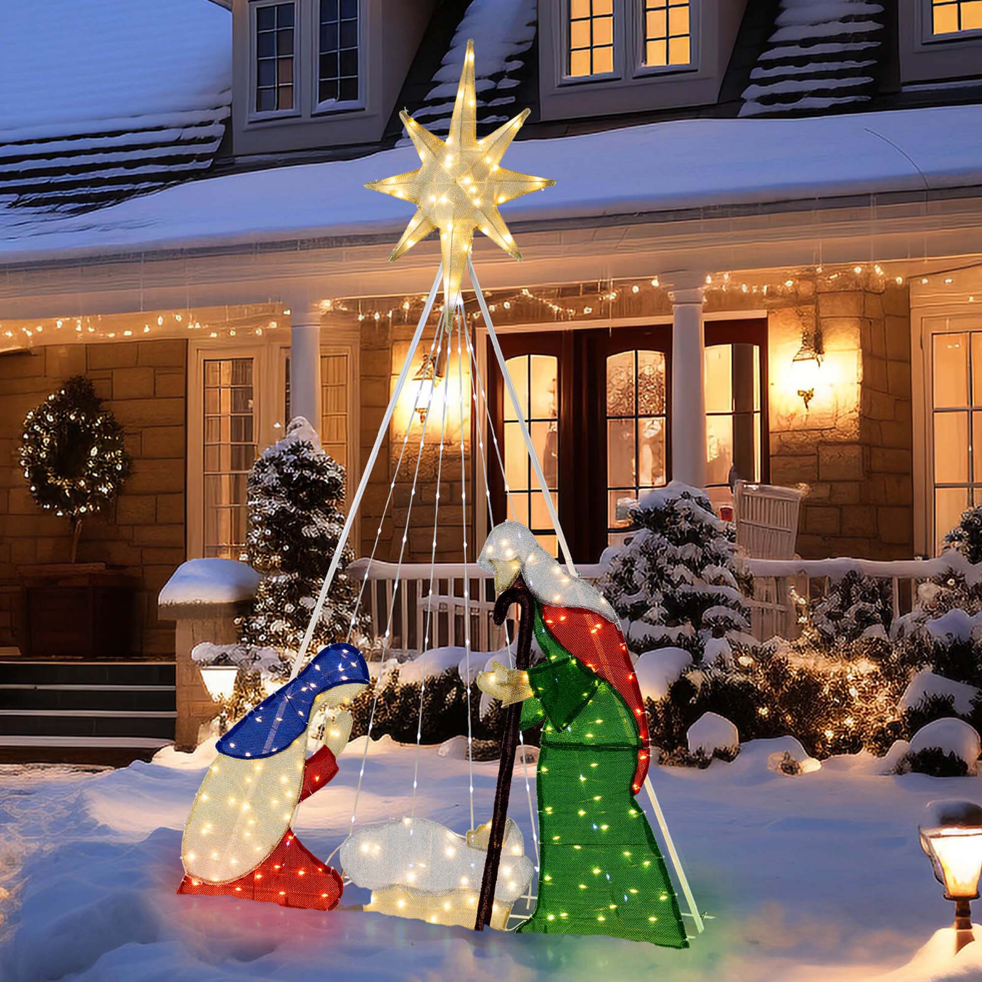 Alt View 1. Costway - Costway 6 FT Lighted Nativity Scene with 240 LED Lights Zip Ties & Ground Stakes - Multicolor.