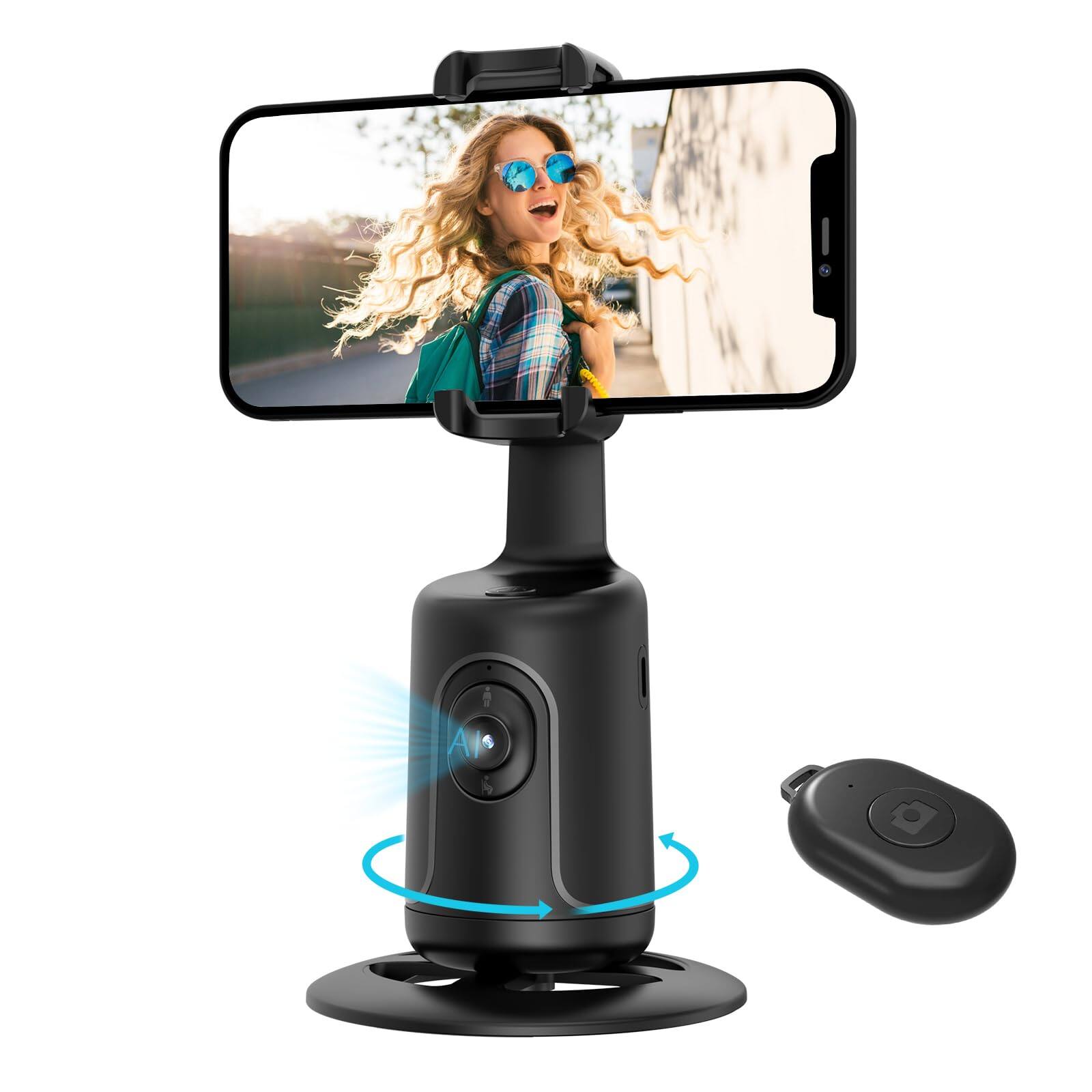 Alt View 1. PRIMEPLUS - Auto Tracking Phone Gimbal & Tripod, 360° Face/Object Tracking Selfie Stick Stabilizer for Vlog Live Streaming (White) - Black.