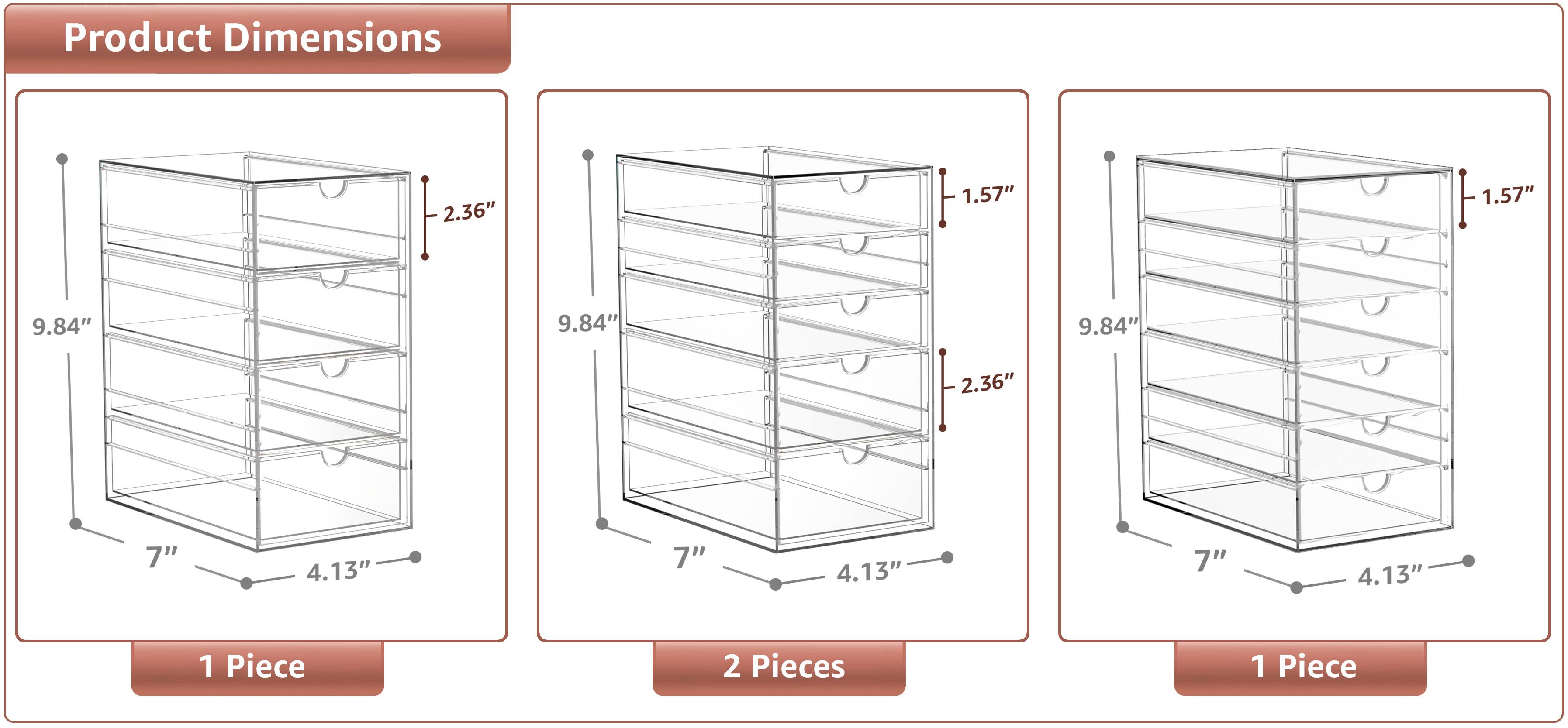 Product Dimensions

1 Piece  
2.36" x 1.57" x 9.84"  
7" x 4.13" x 9.84"  

2 Pieces  
1.57" x 2.36" x 9.84"  
7" x 4.13" x 9.84"  

1 Piece  
1.57" x 2.36" x 9.84"  
7" x 4.13" x 9.84"