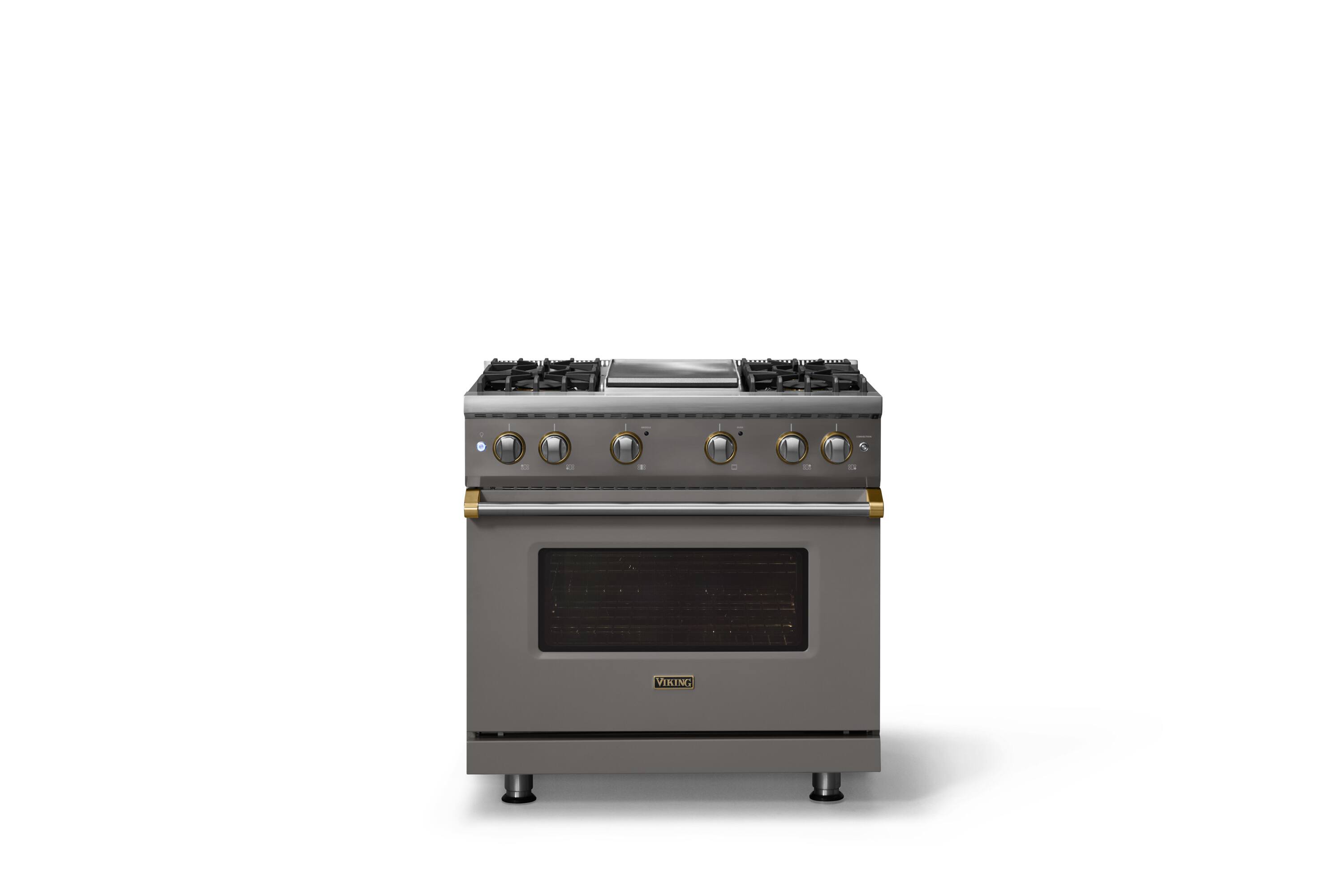 Alt View 1. Viking - Pro 5 Series 5.1 Cu. Ft. Freestanding Sealed 4 Burner LP Gas Convection Range/Griddle - Damascus Gray w. Brushed Brass - Damascus Gray.