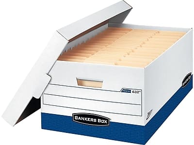 Bankers Box - Presto Heavy-Duty Instant Assembly File Storage Boxes, Lift-Off Lid, Legal Size, White/Blue, 12/Carton - White and Blue price history on PriceWatchPro
