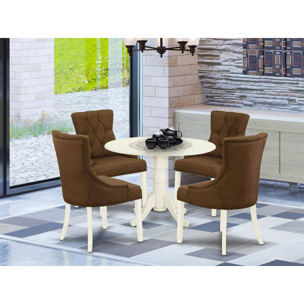 Left. East West Furniture - Dining Room Set Linen White - Brown.