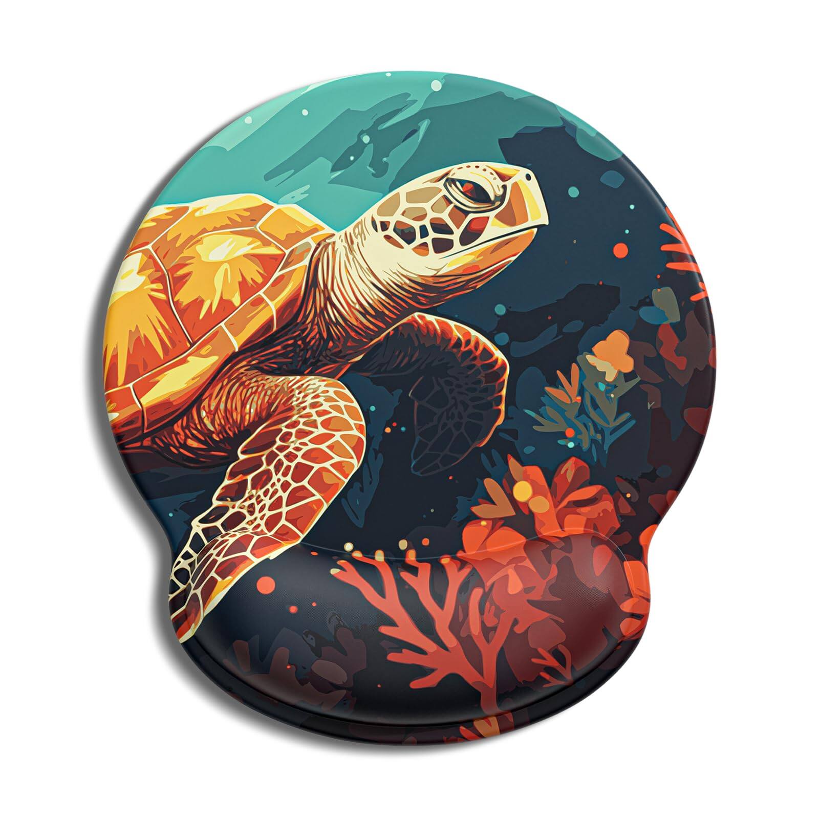 Front. Cozy Serene - Mouse Pad With Wrist Rest Comfortable Silicone Non-slip Computer Gel Mat Support For Gaming Work Office Women Men - Turtles Coral.