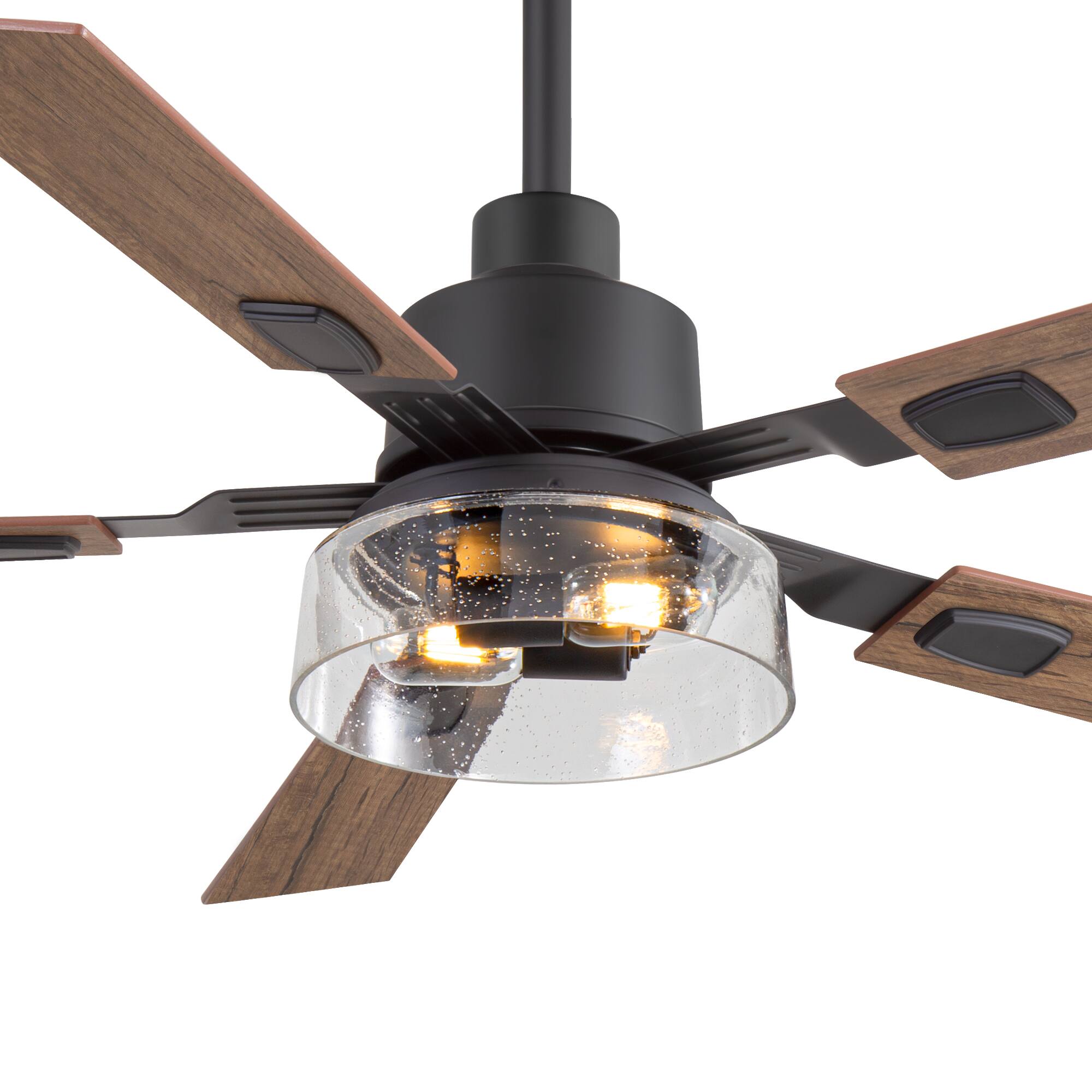 Left. Breezary - 52-Inch Ceiling Fan with 5 Plywood Dual Finish Blades,  6-Speed DC Motor, 6'' Downrod, Remote Control&Timer - Matte Black and Dark Wood Grain + Light Wood Grain.