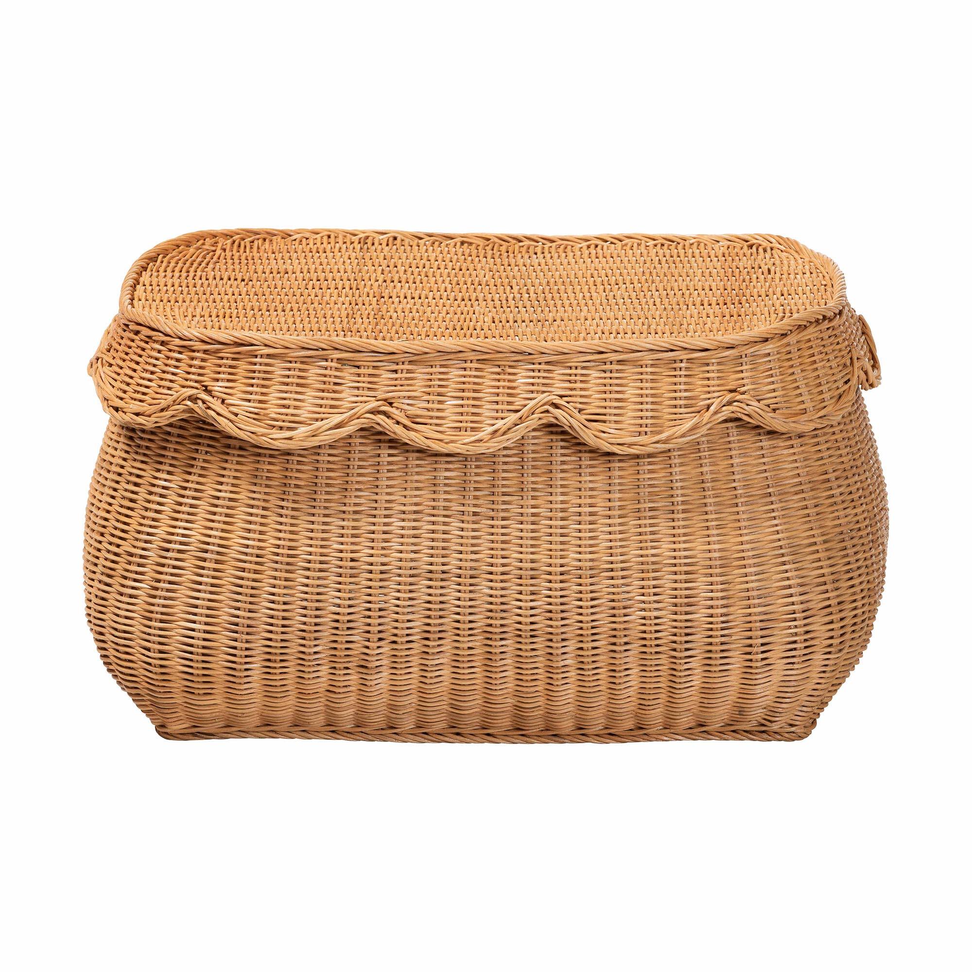 Left. bali & pari - Ayleen Natural Rattan Basket with Scalloped Lid – Handwoven Wicker Storage Box, Boho Coastal Home Décor, Small - Light Honey.