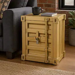 VIVZONE - Modern Industrial Metal Shipping Container Side Table with Lockable Shelf - Gold