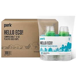 Perk - Eco Compostable Plastic Cold Cup, 12 Oz., 300/Carton - Clear/Green