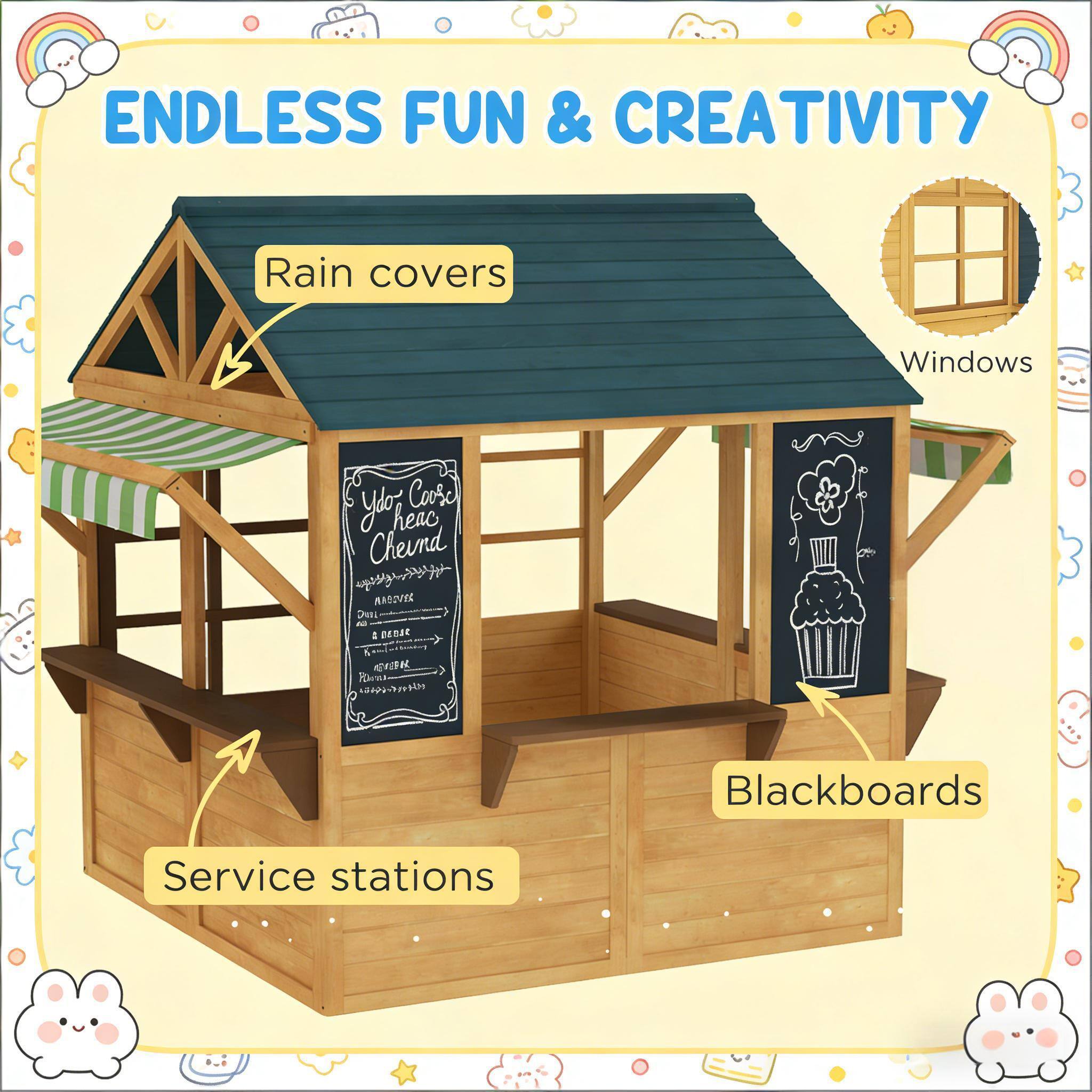ENDLESS FUN & CREATIVITY

- Rain covers
- Windows
- Service stations
- Blackboards