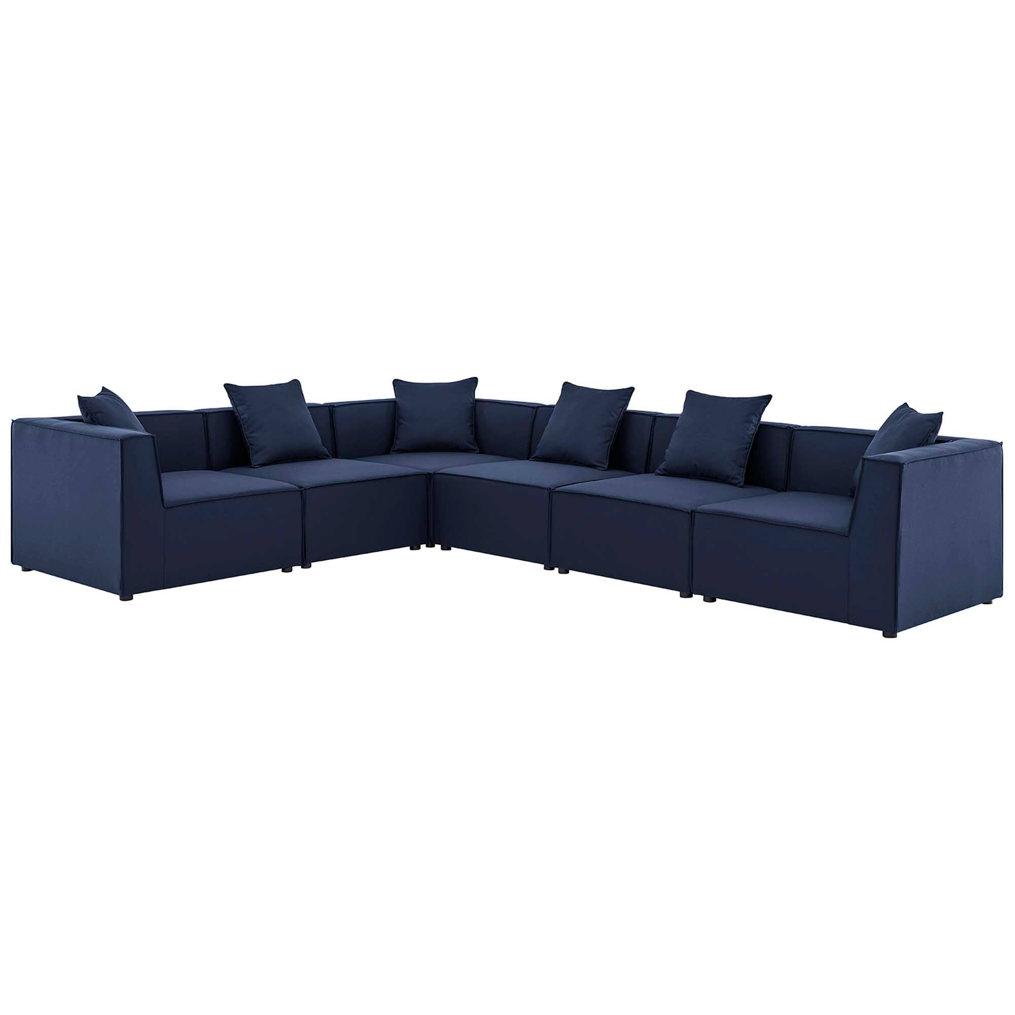 Angle. Modway - Saybrook 6-Piece Outdoor Patio Upholstered Sectional Sofa by Modway - Navy.