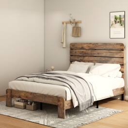 LUCKY ONE - Queen Size Wood Platform Bed Frame with Metal Frame, Industrial Style, Wood Slats, No Box Spring Needed - Dark Brown