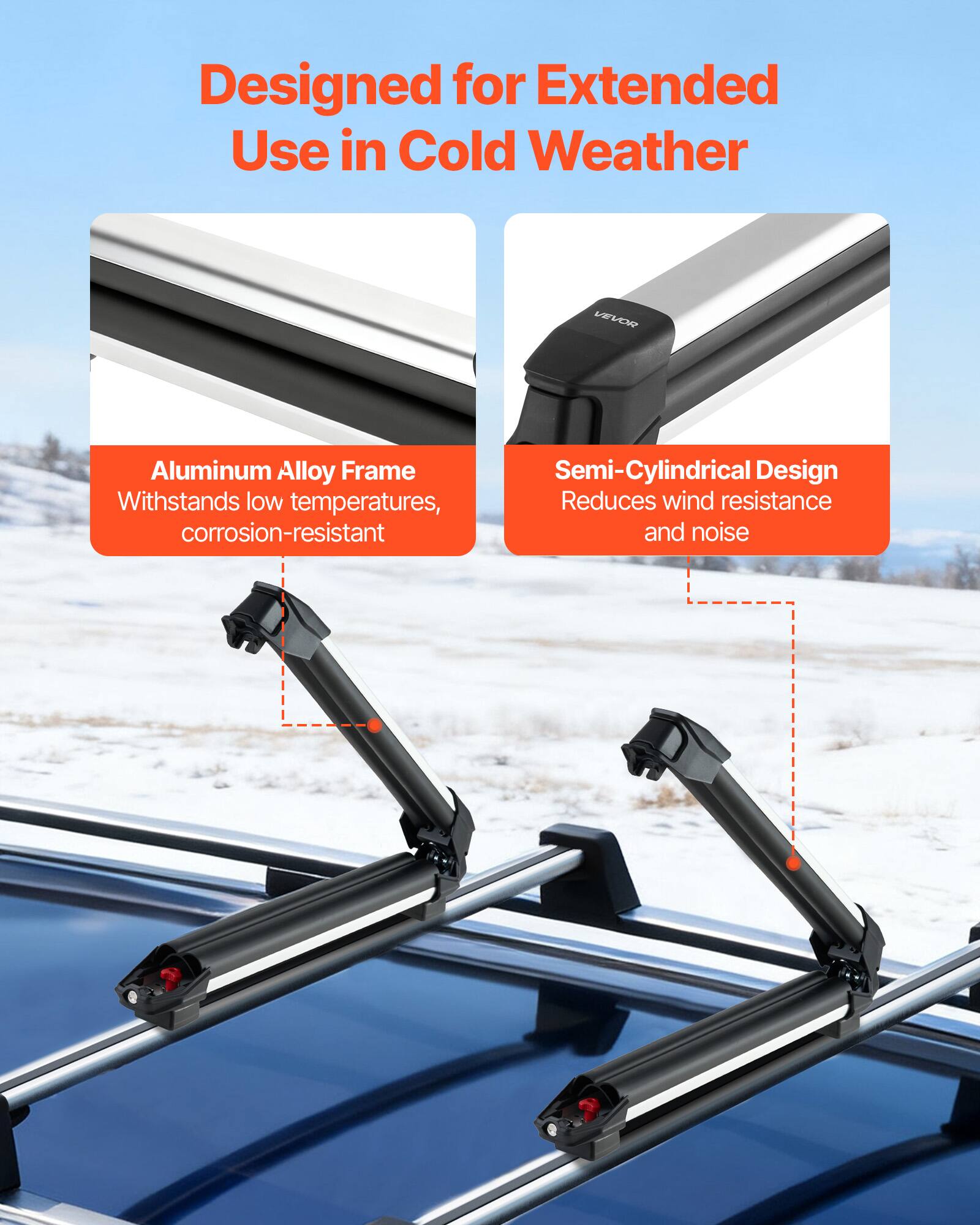 Designed for Extended Use in Cold Weather

- Aluminum Alloy Frame: Withstands low temperatures, corrosion-resistant
- Semi-Cylindrical Design: Reduces wind resistance and noise