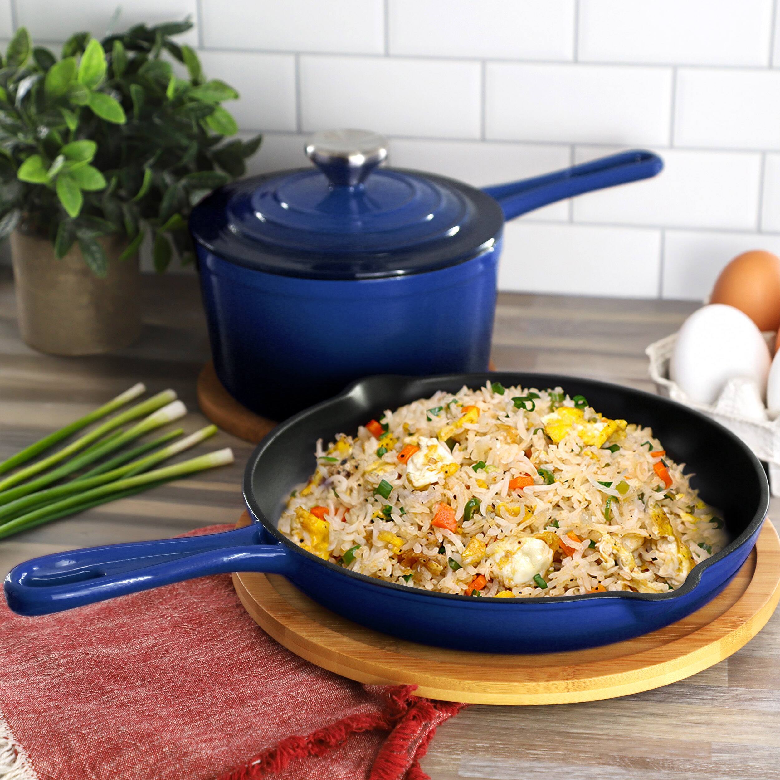 Alt View 5. Mega Chef - MegaChef Round 10.25 Inch Enameled Cast Iron Skillet in Gradient Dark Blue - Dark Blue.