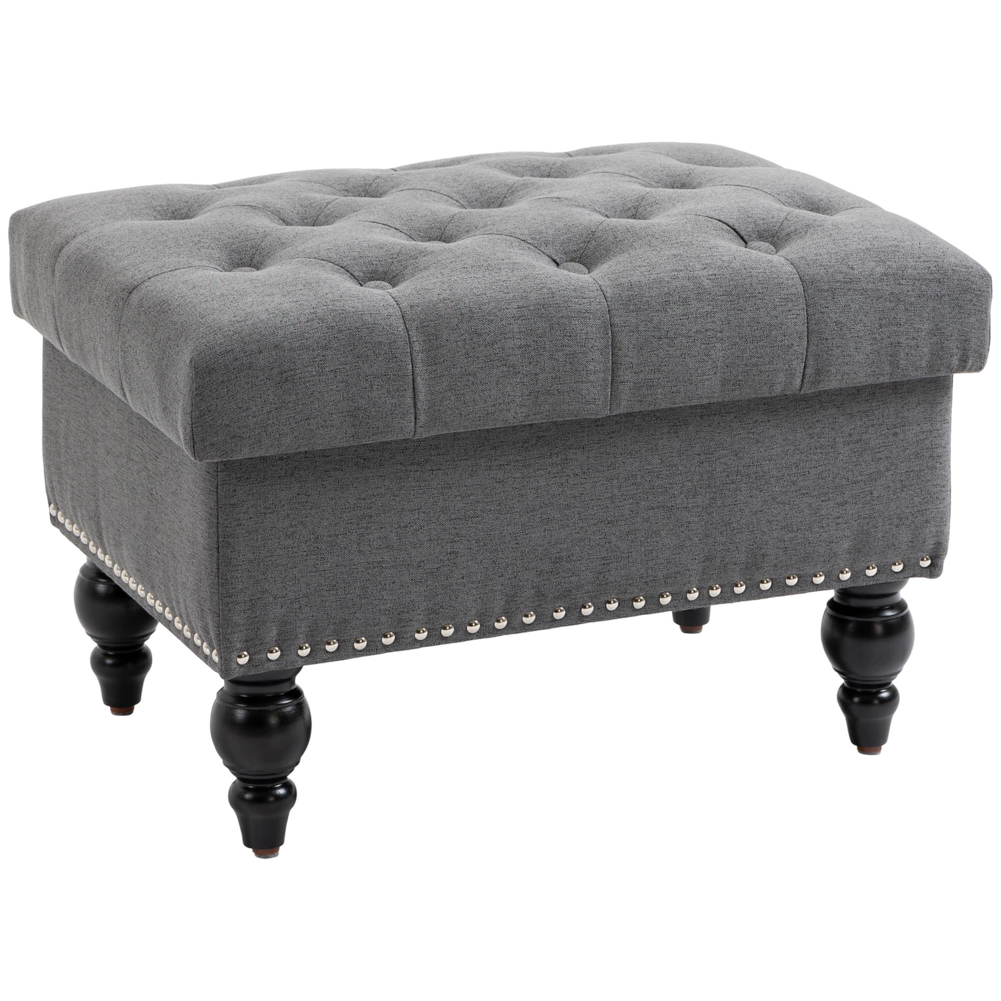 Homcom - Ottoman with Storage for Living Room, 25" Storage Ottoman with Removable Lid, Button-Tufted Fabric Bench for Footrest - Grey