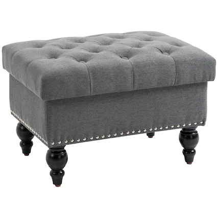 Front. Homcom - Ottoman with Storage for Living Room, 25" Storage Ottoman with Removable Lid, Button-Tufted Fabric Bench for Footrest - Grey.