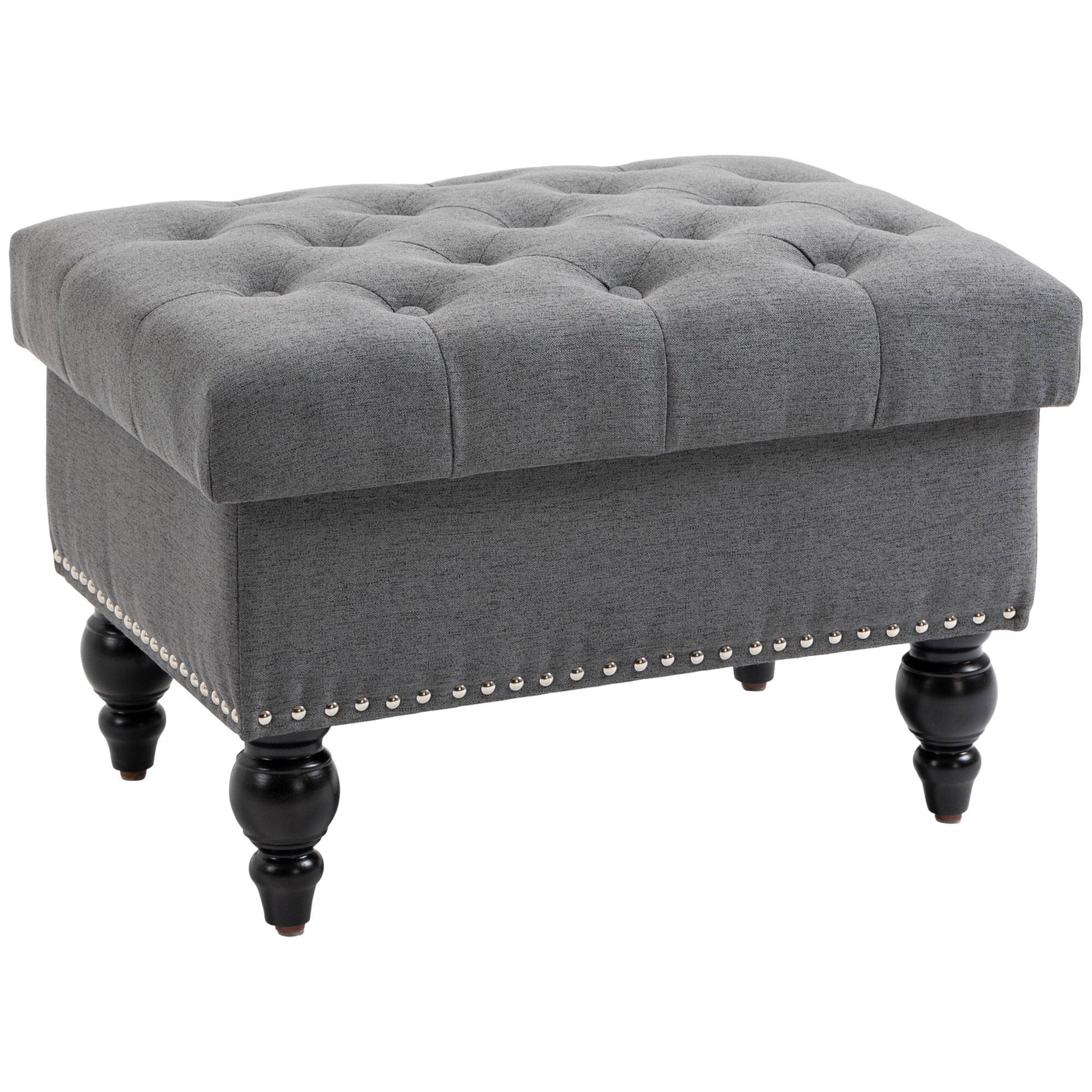 Front. Homcom - Ottoman with Storage for Living Room, 25" Storage Ottoman with Removable Lid, Button-Tufted Fabric Bench for Footrest - Grey.