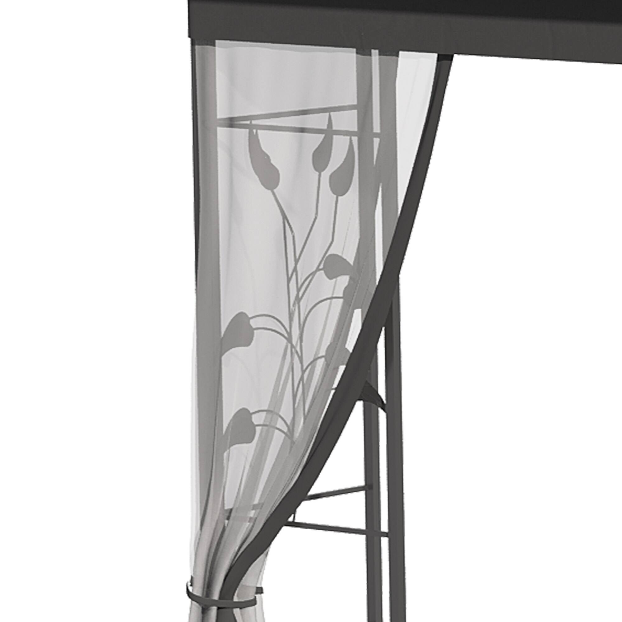 Alt View 5. Outsunny -  10' x 10' Metal Patio Gazebo, Double Roof Outdoor Gazebo Canopy Shelter with Tree Motifs Corner Frame - Grey.