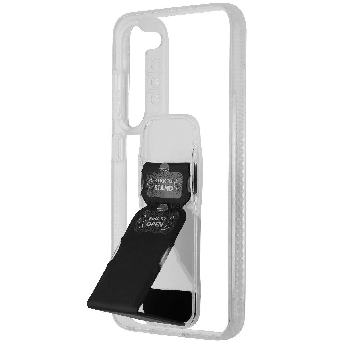 Click to stand. Pull to open.