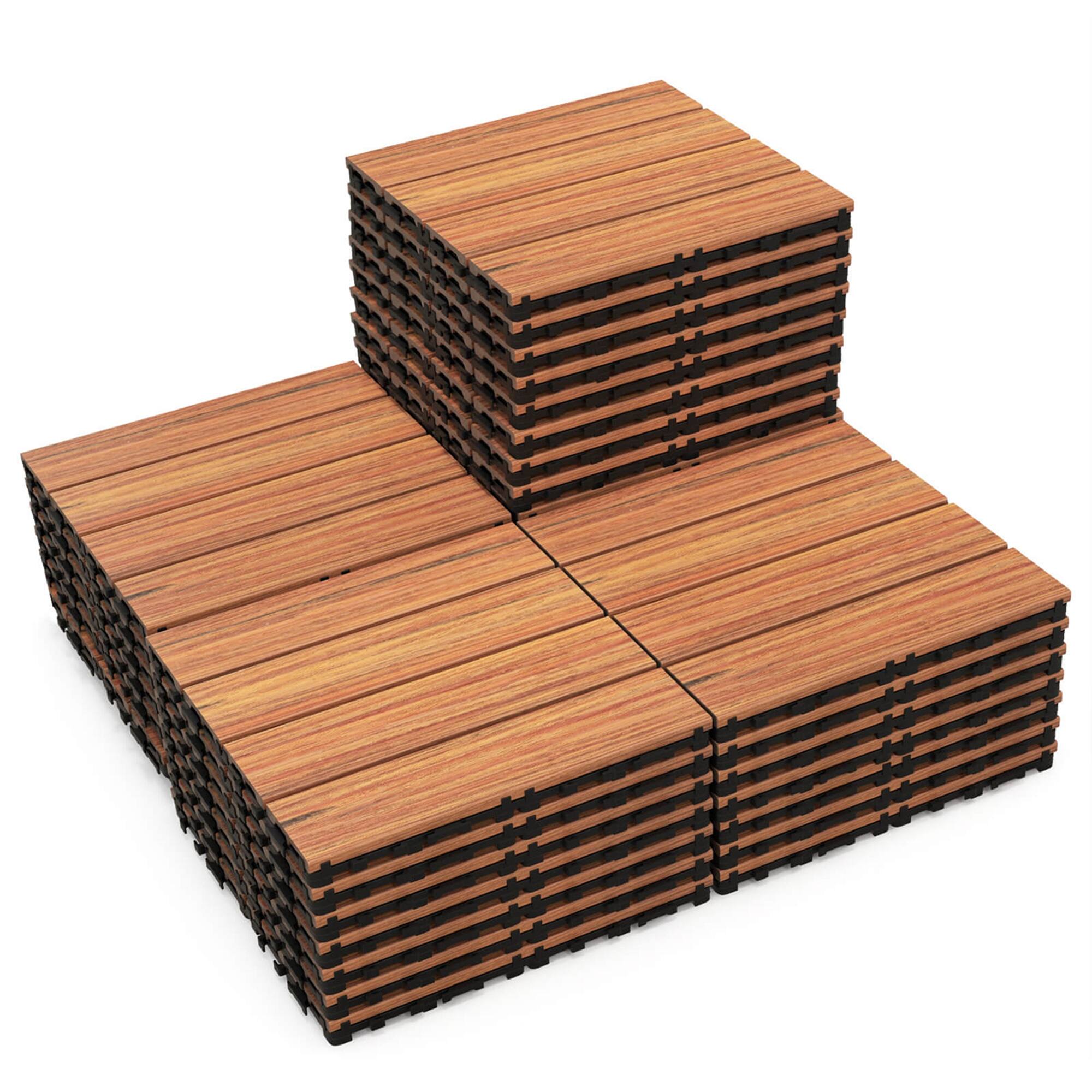 Front. Costway - costway 36 PCS Interlocking Deck Tiles Anti-slip Floor Tiles for Poolside All Weather - Brown.
